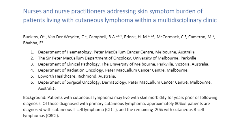 Nurses and nurse practitioners addressing skin symptom burden of patients living with cutaneous lymphoma within a multidisciplinary clinic